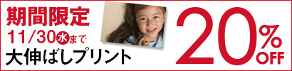 大伸ばしプリント、パネル加工が20％OFF