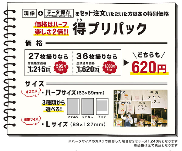 現像とデータ保存をセットで注文いただいた方限定の特別価格「得プリパック」
