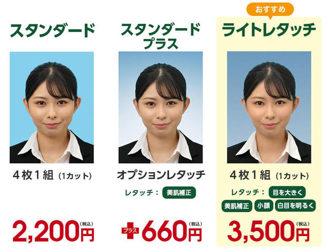 スタンダードとスタンダードプラスとライトレタッチのサービス比較表